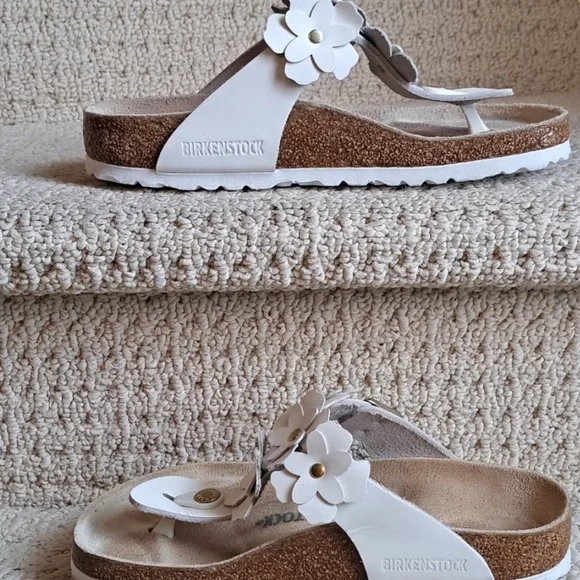 EUC Birkenstock Gizeh Floral White Leather Sandal. 3d Leather Flowers. EU37, Reg - Picture 4 of 12
